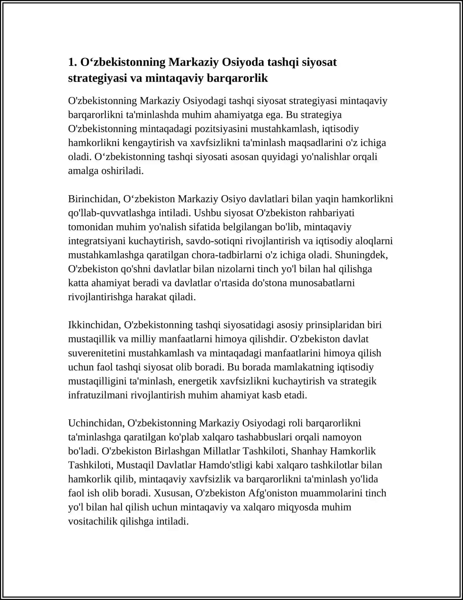 O'zbekiston markaziy Osiyoda tinchlik va barqarorlikni ta'minlash 3