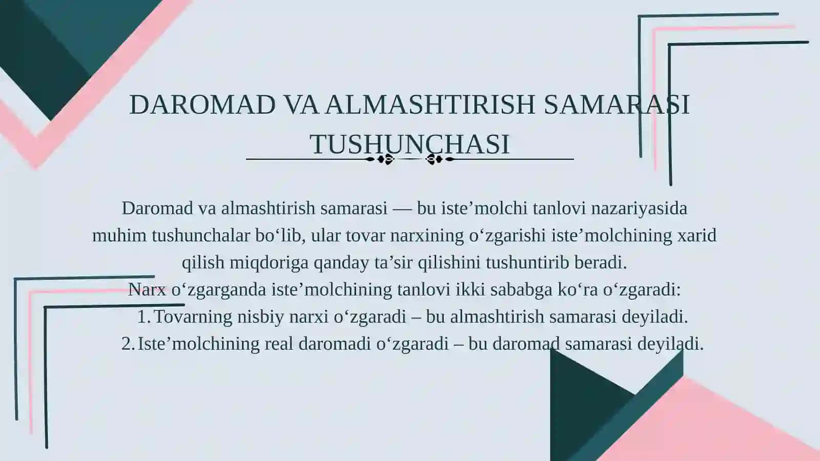 DAROMAD VA ALMASHTIRISH SAMARASI 3