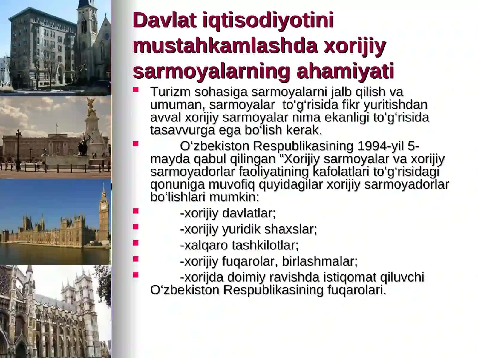 Xalqaro turizmda sarmoyalar jalb etish 3