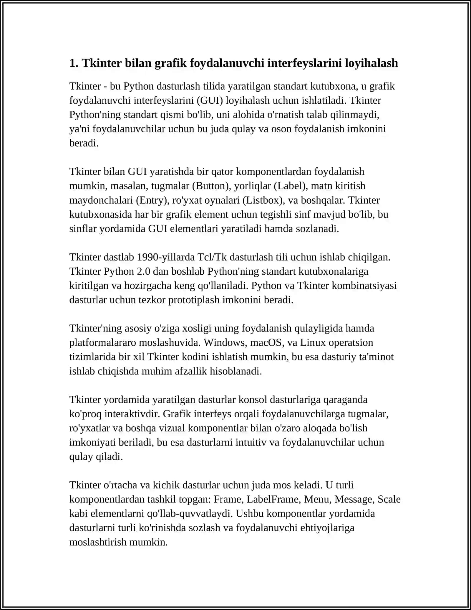TKINTER GUI IMKONIYATLARINI O‘RGANISH VA KICHIK LOYIHALAR BAJARISH 3
