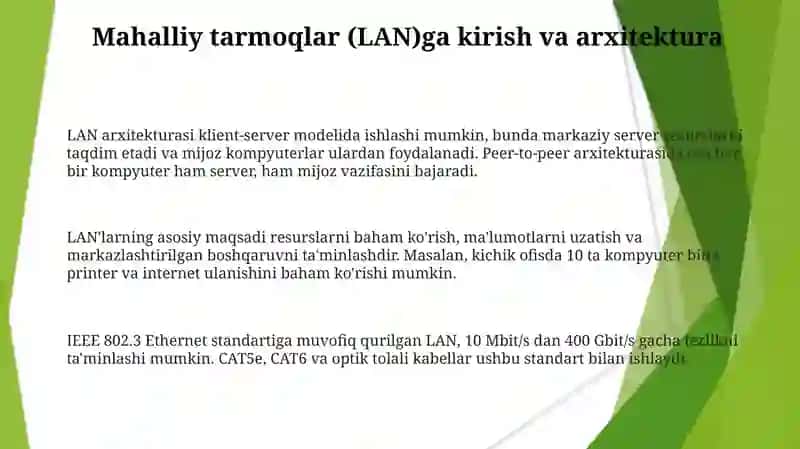 Lokaltarmoqlar(LAN) va ularning qurilish usullari 3