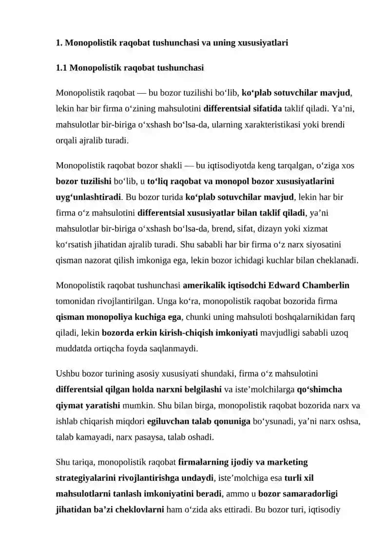 MONOPOLISTIK RAQOBAT BOZORINING XUSUSIYATLARI 3