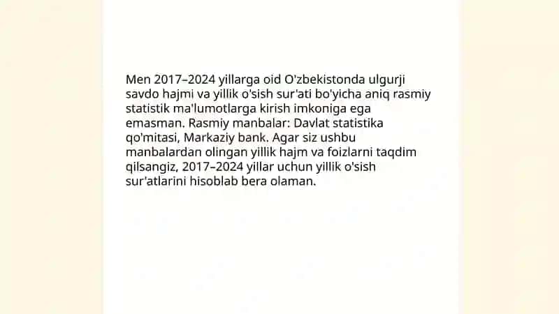 O’zbekistonda ulgurji savdo hajmining 2017-2024 yillarda o’sishi va dinamikasi tahlili 3