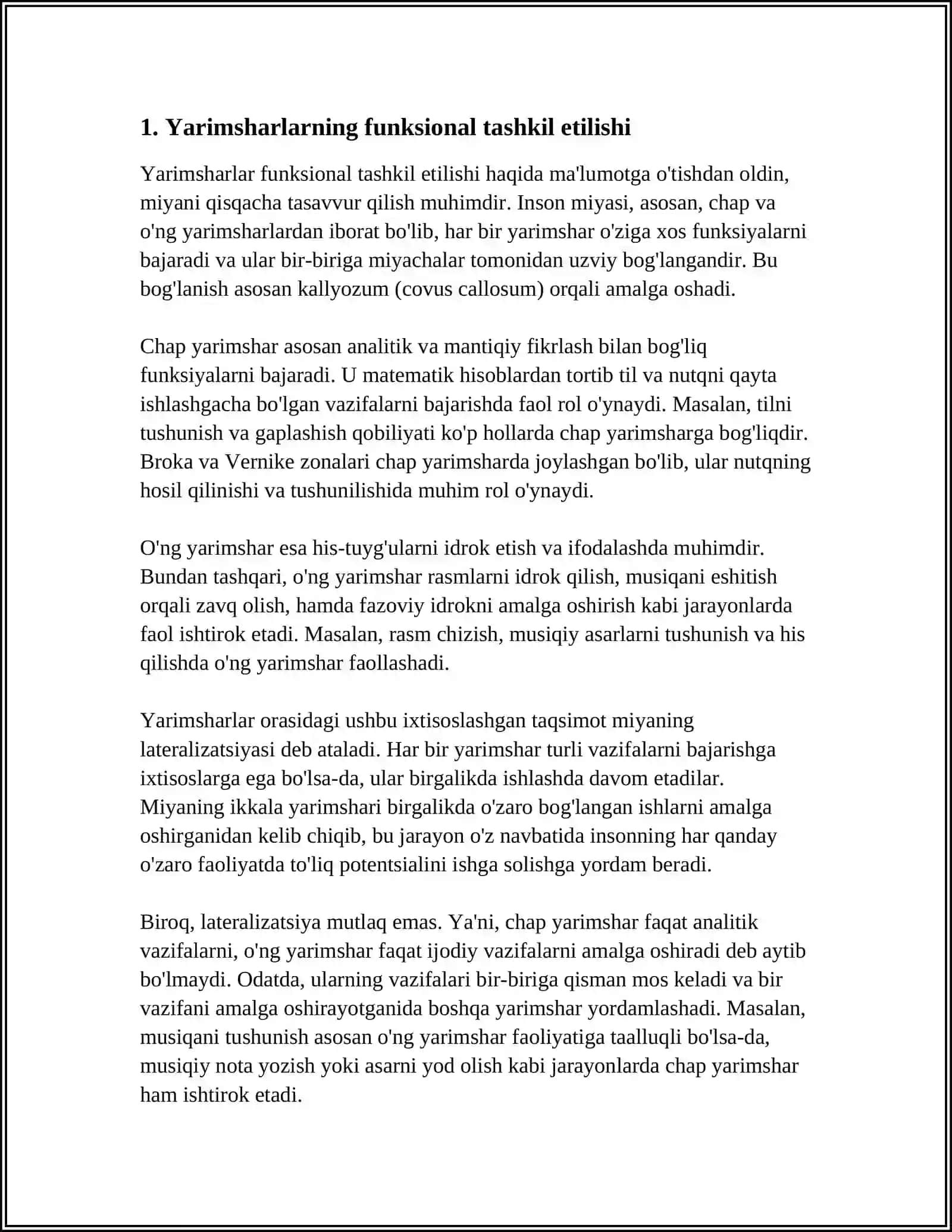 CHAP QO'LI YETAKCHI BOLALARDA YARIMSHARLAR FUNKSIONAL TASHKIL ETISHINING O'ZIGA XOSLIGI 3