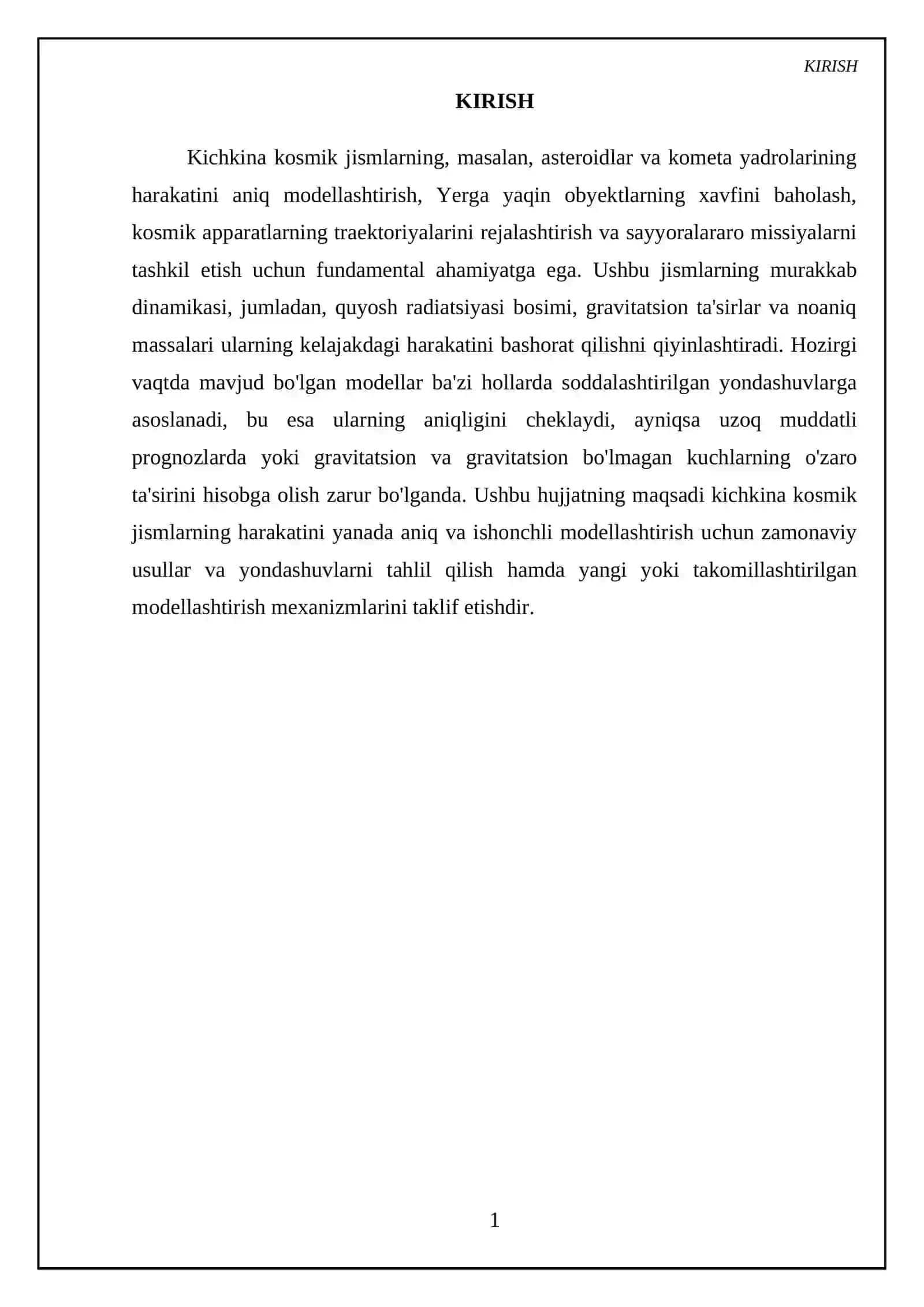 Kichkina kosmik jismning harakatini modellashtirish 3