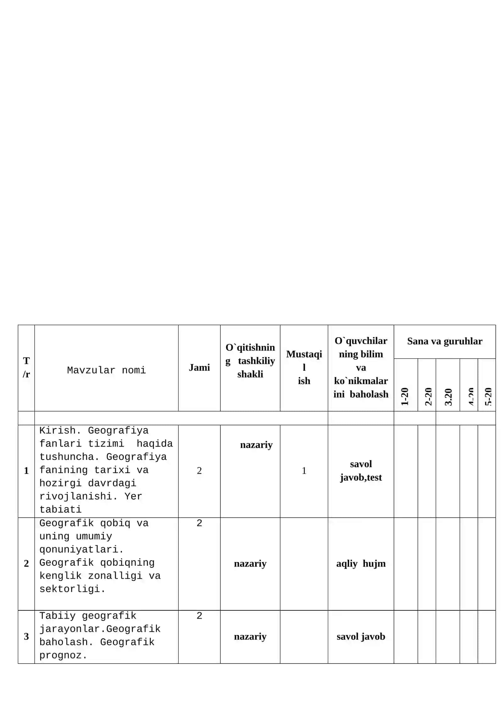 Geografiya fanidan o'qitish materiallari to'plami 3