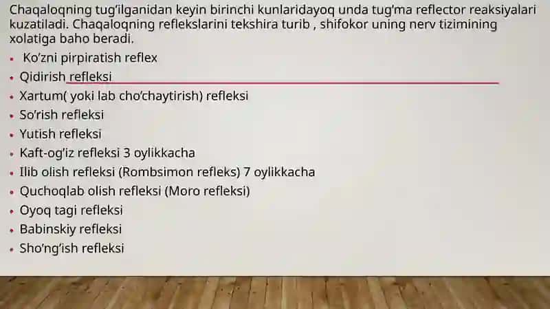 Chaqaloqning reflekslari 3