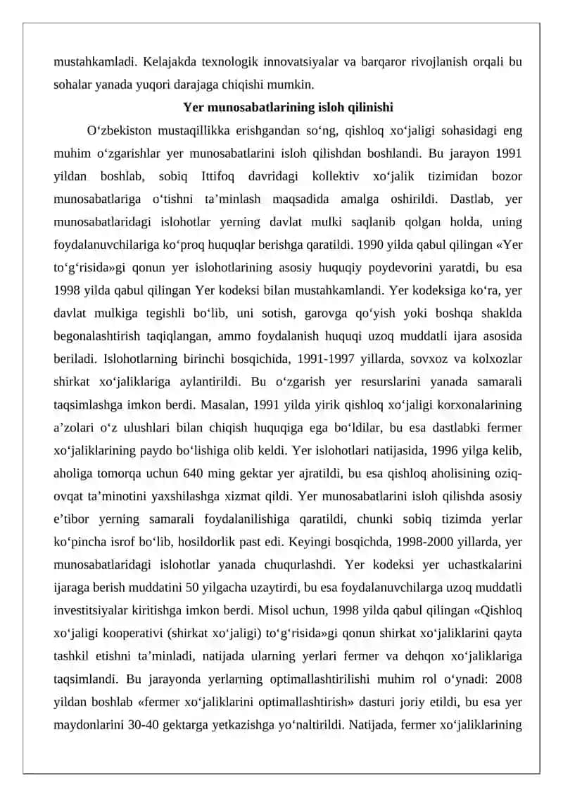 Mustaqillik yillarida qishloq xo‘jaligi va sanoat sohasidagi o‘zgarishlar 3