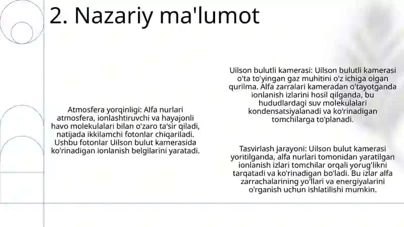 Alfa Zarrachaning Izlarini Vilson Bulutli Kamerasi Yordamida Namoyish Etish 3