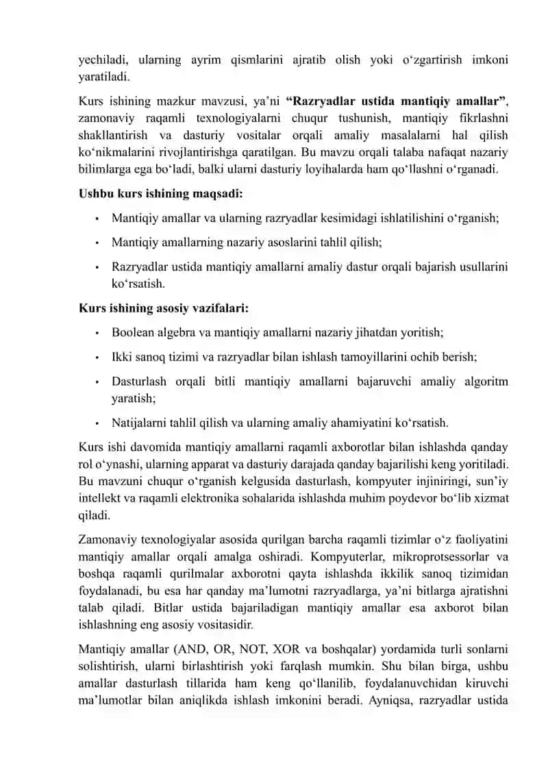 Razryadlar ustida mantiqiy amallar 3