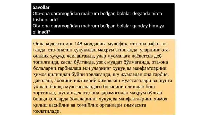 Ota-ona qaramog’idan mahrum bo’lgan bolalarni aniqlash va joylashtirish. 3
