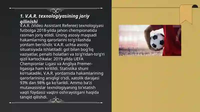 Zamonaviy futbol texnikasi V.A.R.tizimi 3