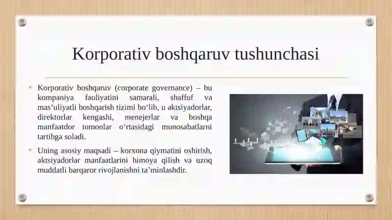 Horij mamlakatlarida korporativ boshqaruv bo’yicha korxona 3