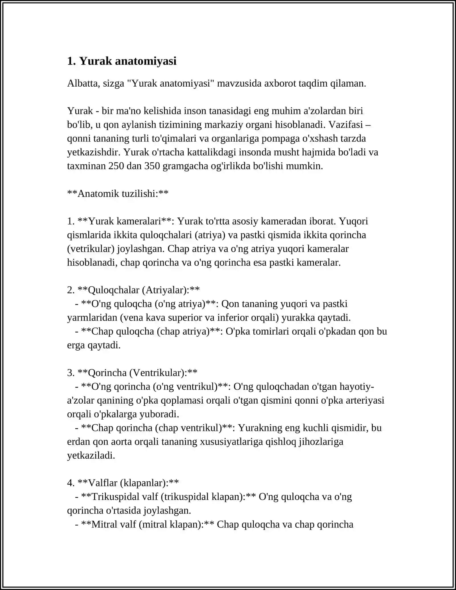 Yurak anatomiyasi 3
