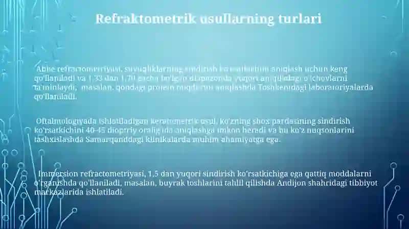 Yoruğlikning sinish va qaytish qonuni tibbiy tashxis amaliyotida refroktometrik usullarni qoʻllash 3