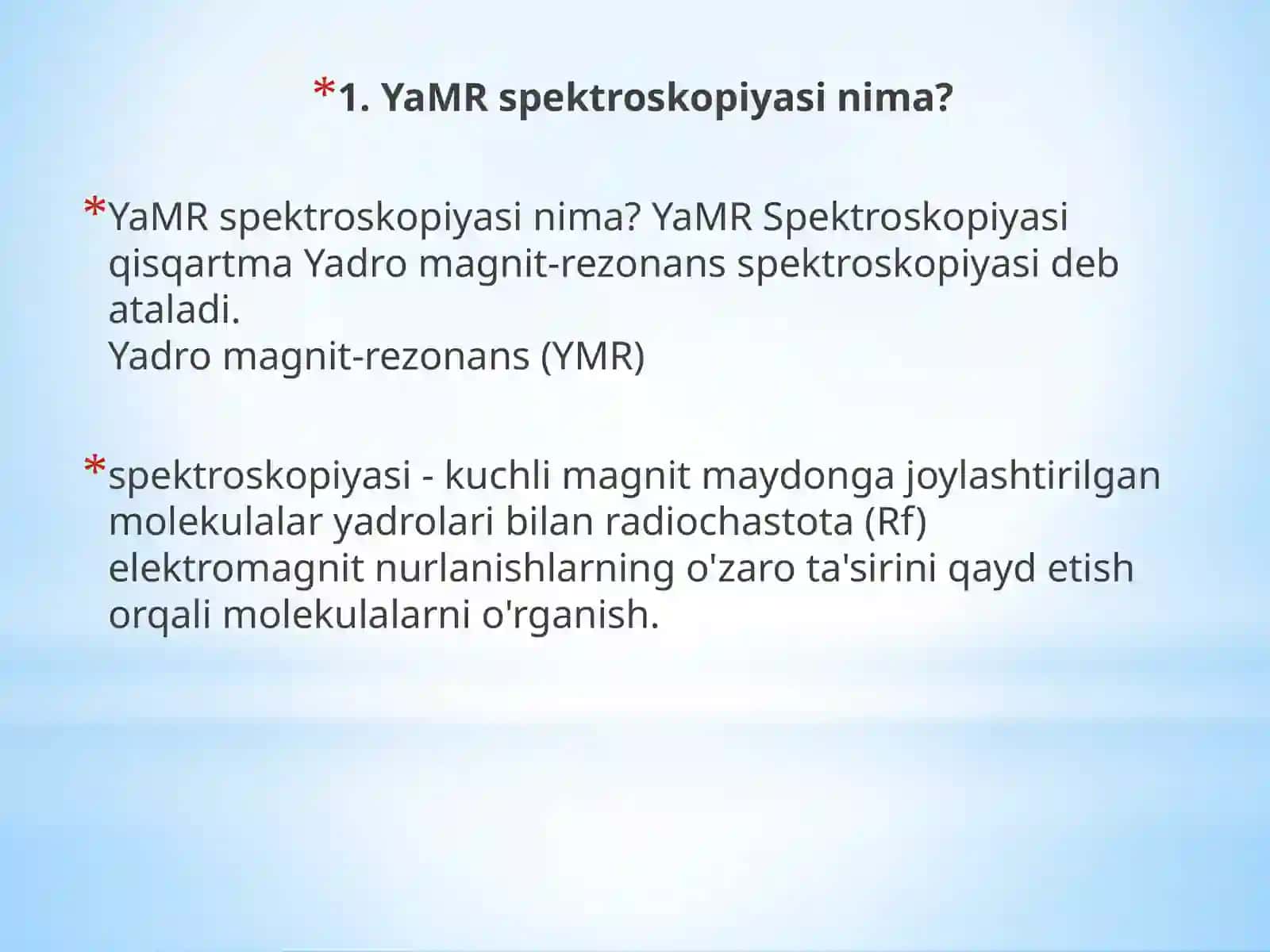 PMR SPEKTROSKOPIYANI ORGANIK KIMYODA QO’LLASH BIR O’LCHAMLI YaMR SPEKTRLARINING ASOSIY XARAKTERISTIKLARI 3