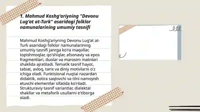 Mahmud Koshgʻariyning "Devonu Lugʻat at-Turk" asaridagi folklor namunalarining umumiy tasnifi 3