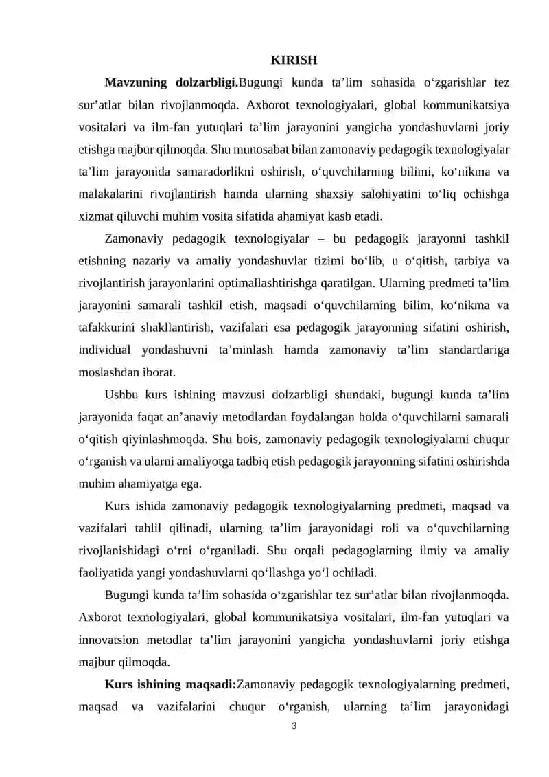 ZAMONAVIY PEDAGOGIK TEXNOLOGIYALARNING PREDMETI, MAQSAD VA VAZIFALARI 3