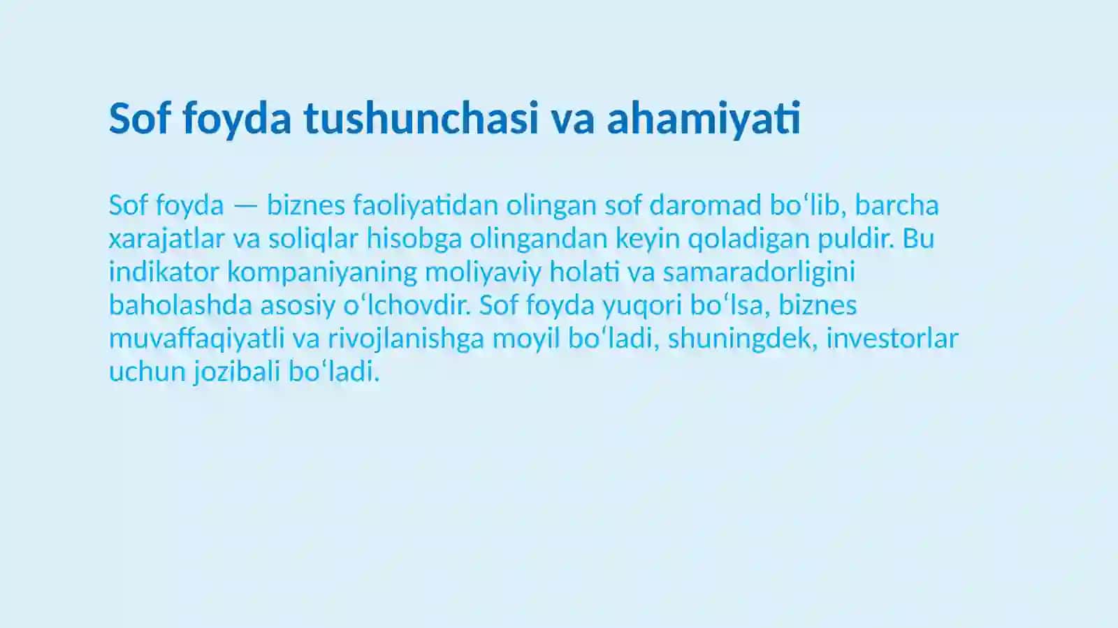 Sof foyda va unga ta’sir etuvchi omillar tahlili 3