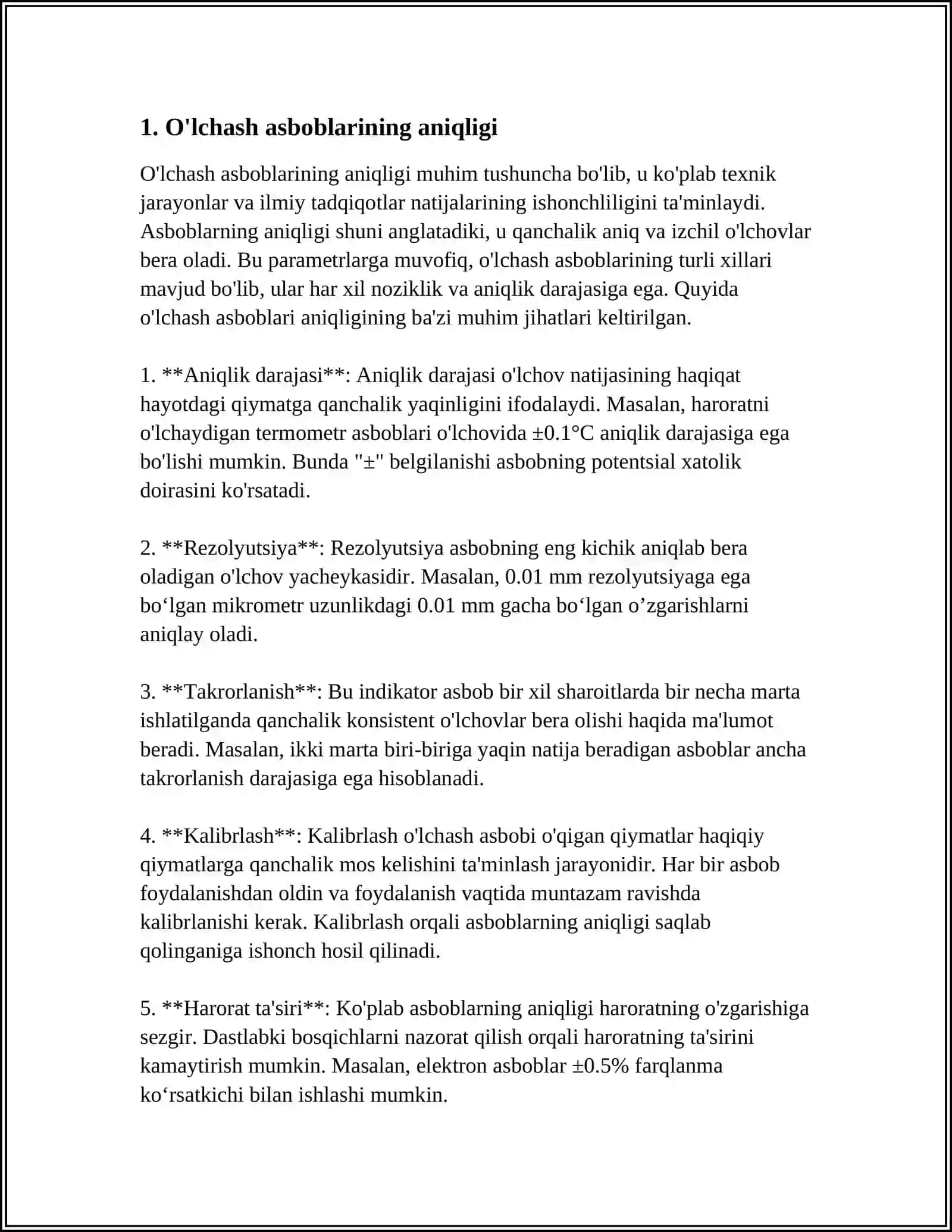 TENG ANIQLIKDAGI O'LCHASH NATIJALARINI BAXOLASH 3