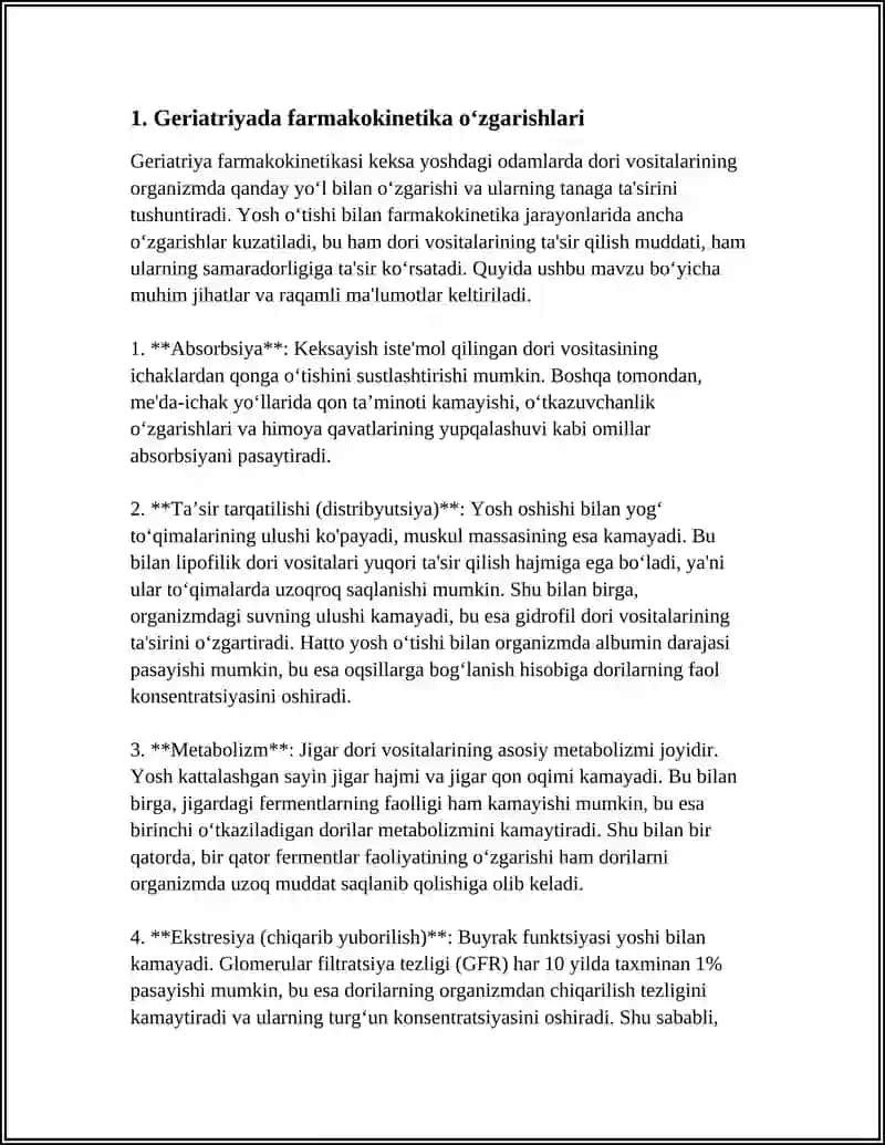 GERIATRIYA AMALIYOTIDA QOʻLLANILADIGAN DORILAR HAQIDA UMUMIY MAʼLUMOTLAR 3