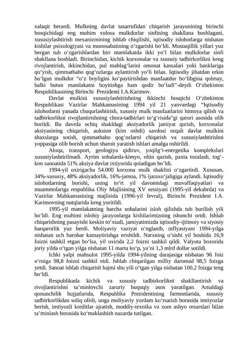 Bozor munosabatlarini shakllantirilishi uning yo’nalishlari, bosqichlari va hususiyatlari 3