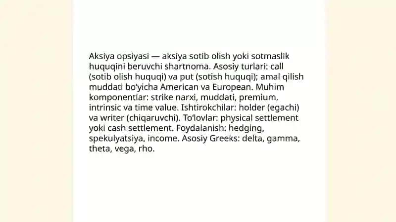 Aksiya asosidagi deriyativlar 3
