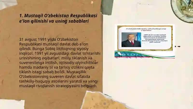 Mustaqil O'zbekiston Respublikasining Tashkil Topishi va Uning Tarixiy Ahamiyati 3