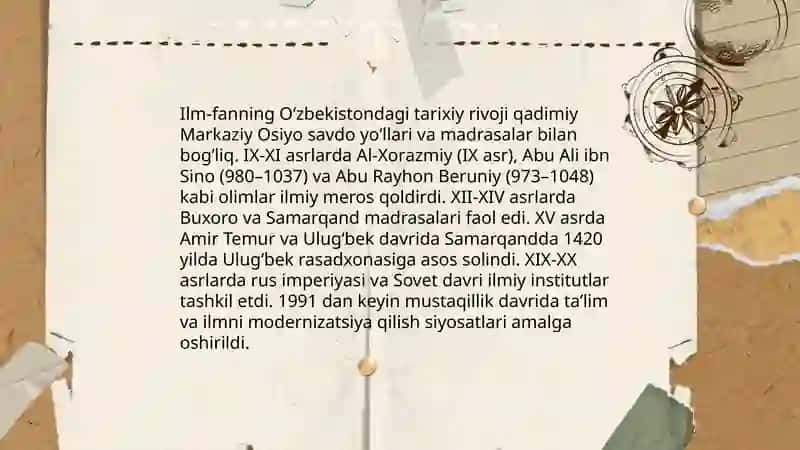Ilm-fanning Oʻzbekistondagi tarixiy rivoji 3