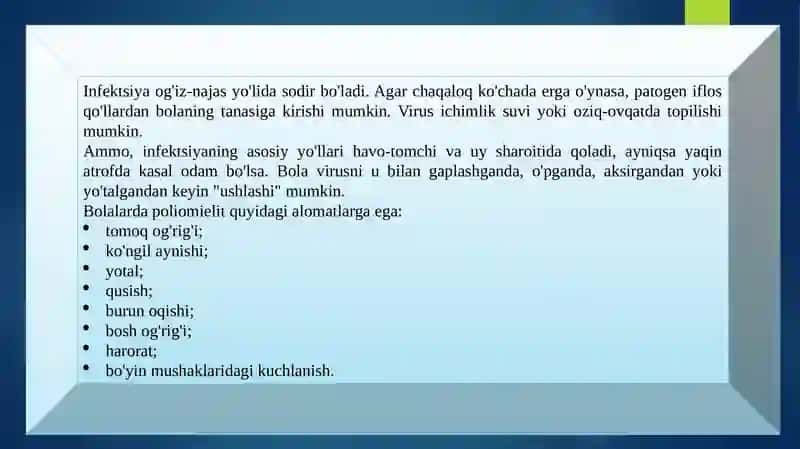 POLIMIELIT KASSALIGINING KELIP CHIQISHI SABABLI ASORATI. 3