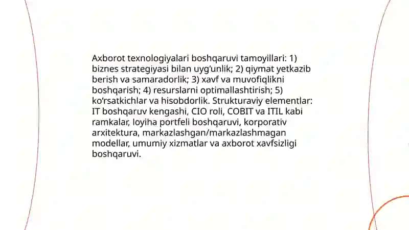 Axborot texnologiyalari boshqaruvi tamoyillari 3