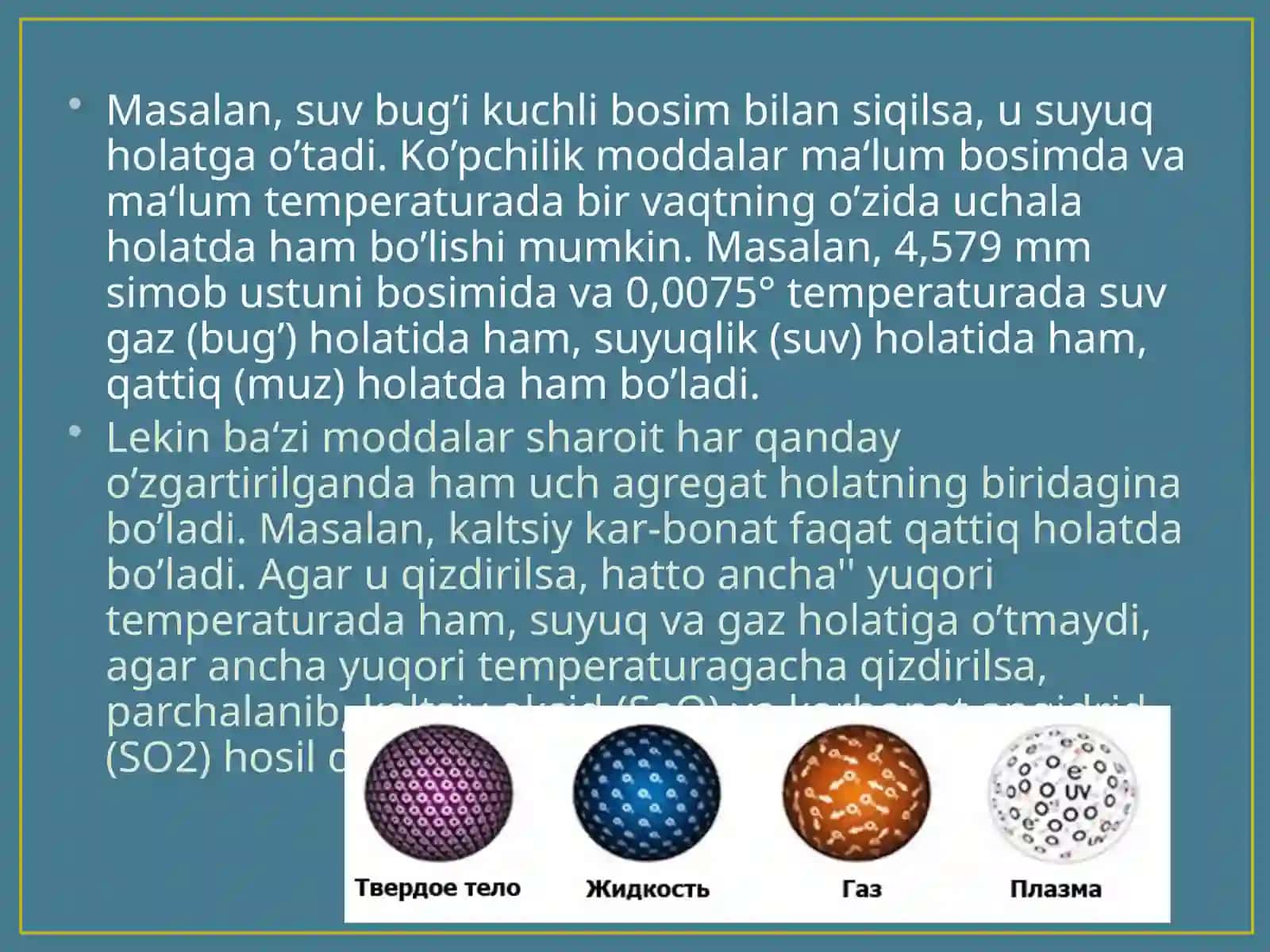MODDANING AGREGAT HOLATLARI. GAZLAR 3
