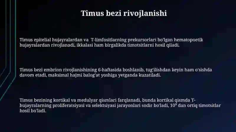 Timus tuzilishi taraqqiyoti va vazifasi 3