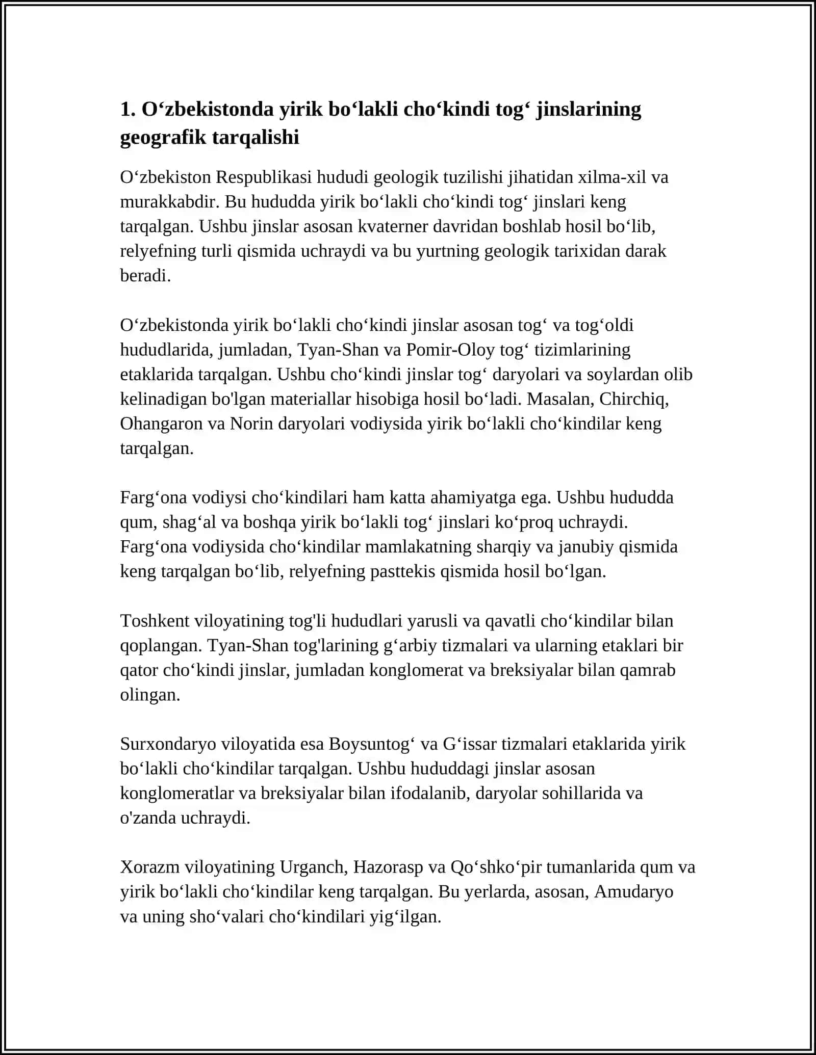 YIRIK BOʻLAKLI CHOʻKINDI TOGʻ JINSLARINI OʻZBEKISTON HUDUDIDA TARQALISHI 3