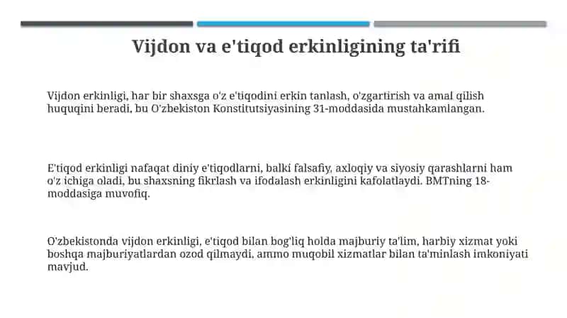Vijdon va e'tiqod erkinligining tarifi 3