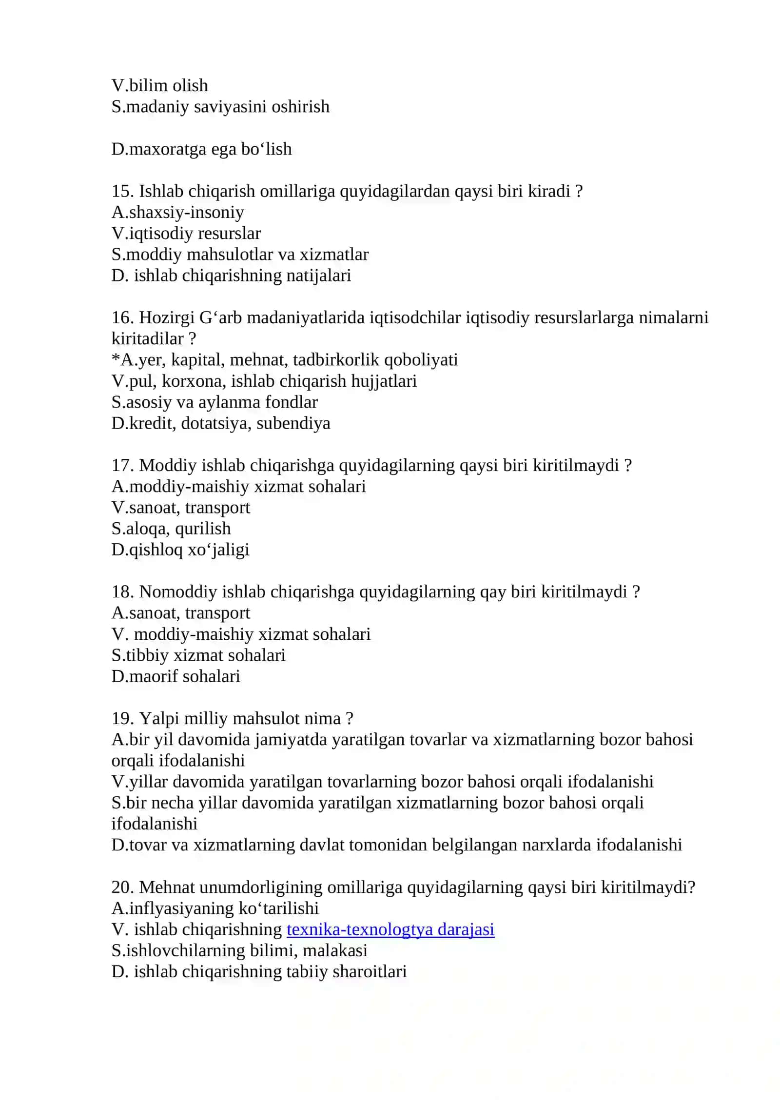 Iqtisodiyot nazariyasi fanidan test savollari 3