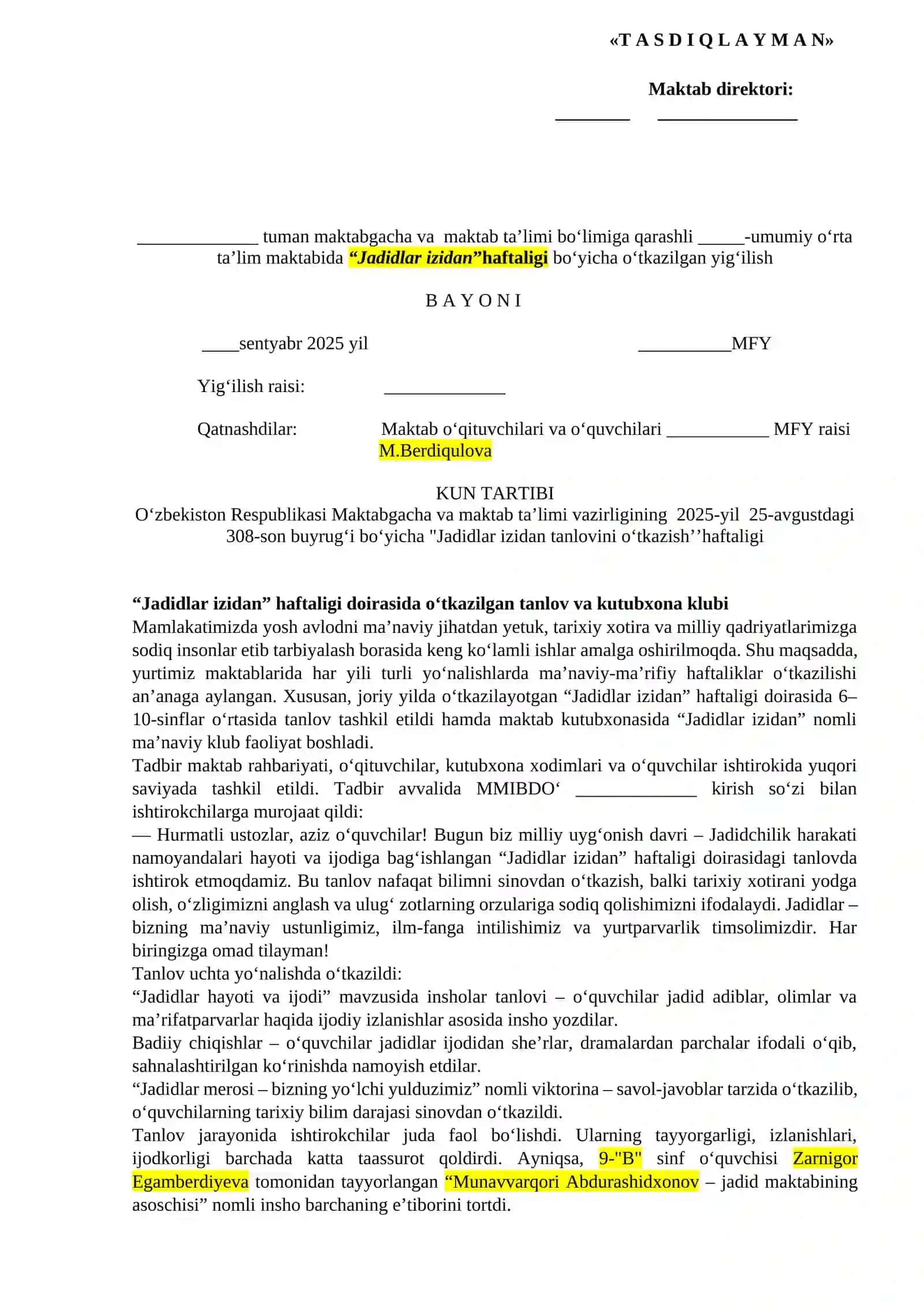 Jadidlar izidan tanlovi haftaligi 3