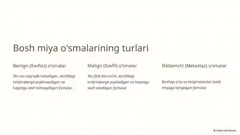 Bosh miya o'smalari va turlari, davolash usullari 3