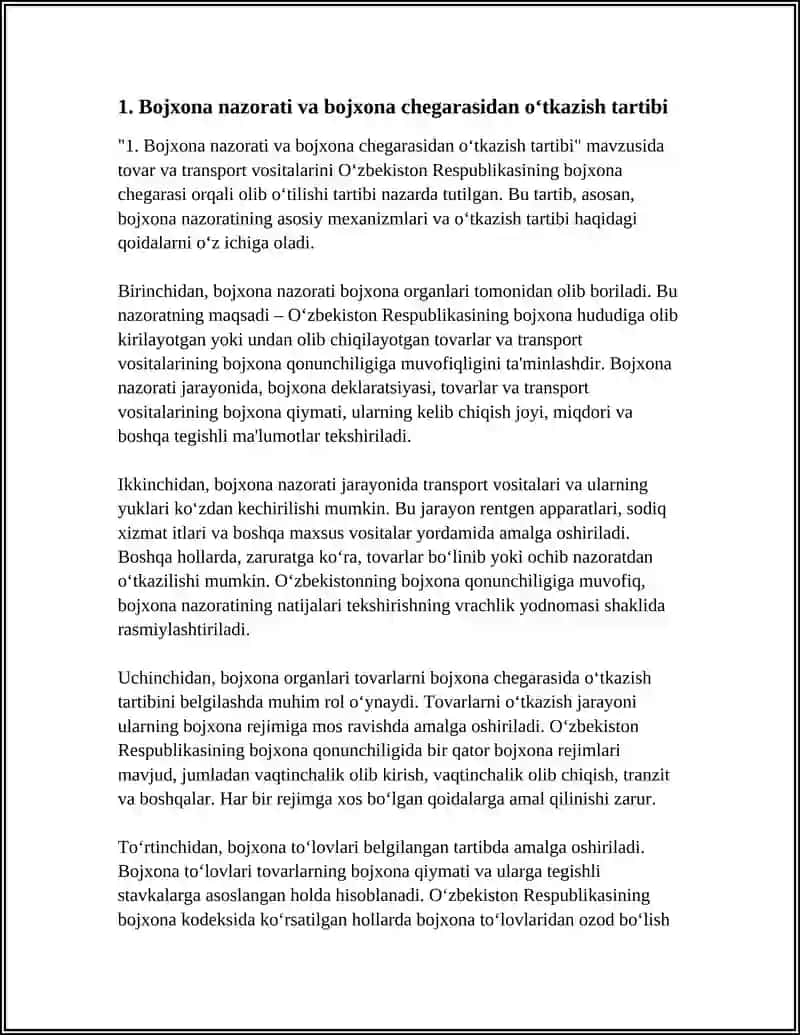 TOVAR VA TRANSPORT VOSITALARINI UZBEKISTON RESPUBLIKASINING BOJXONA CHEGARASI ORQALI OLIB UTILISHI TARTIBI 3