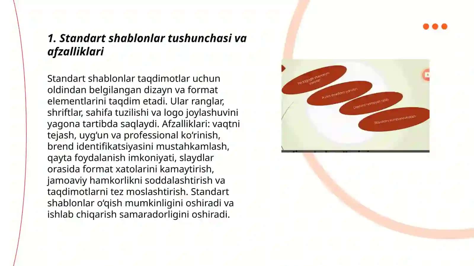 Standart shablonlar asosida taqdimotlarni yaratish 3