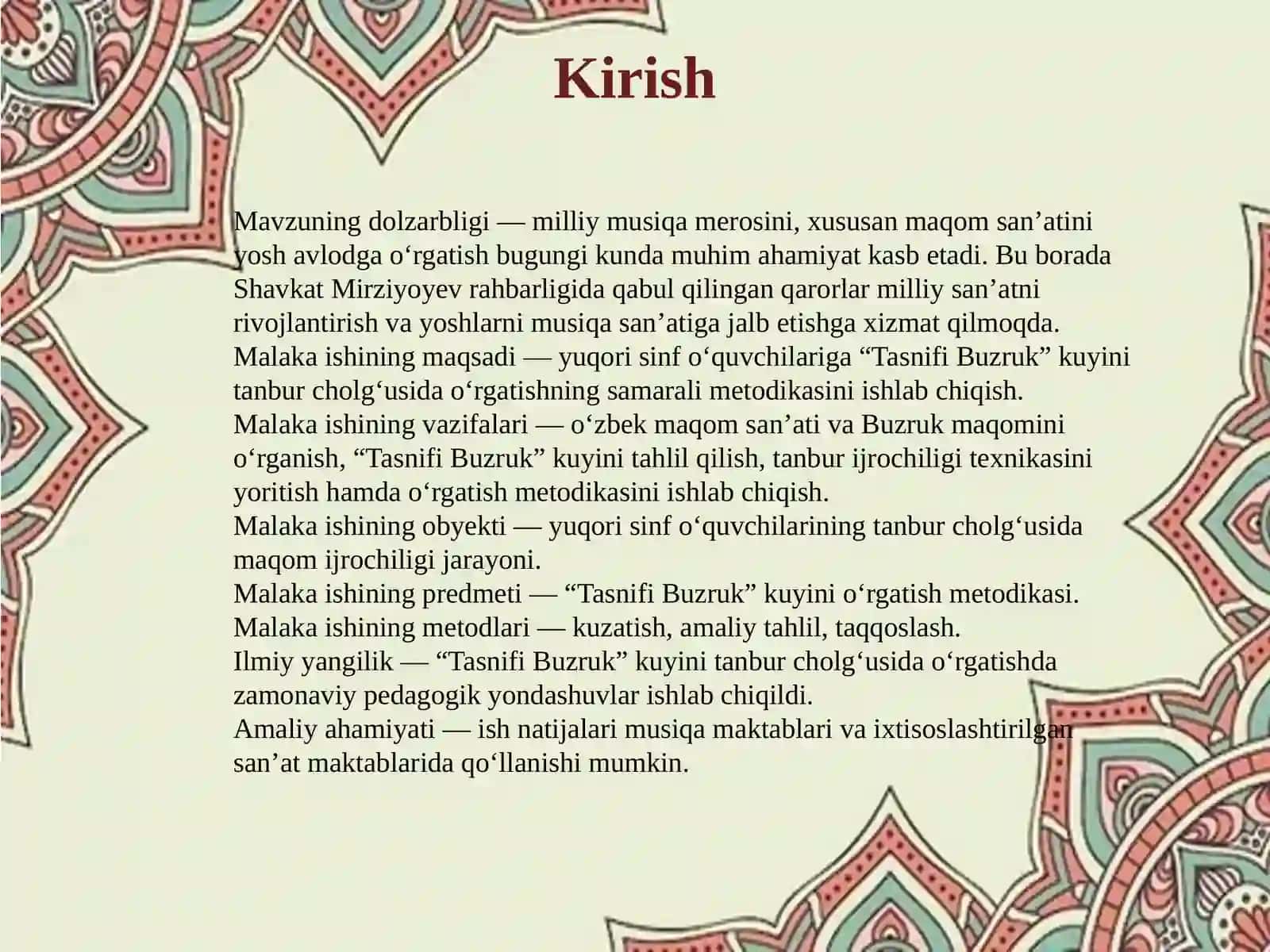 Yuqori sinf o’quvchilariga Buzruk maqomidan “Tasnifi Buzruk” kuyini tanbur cholg’usida o’rgatish metodikasi 3