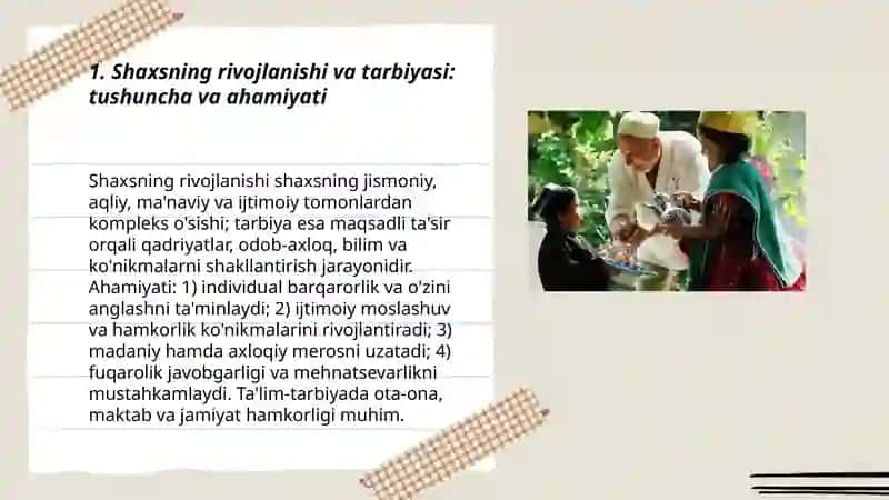 Shaxsning rivojlanishi tarbiyasi va ijtimoiylashuvi tarbiya maqsadi va vazifalari 3