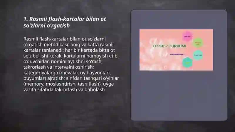 Rasmli flash-kartalar bilan ot so'zlarni o'rgatish 3