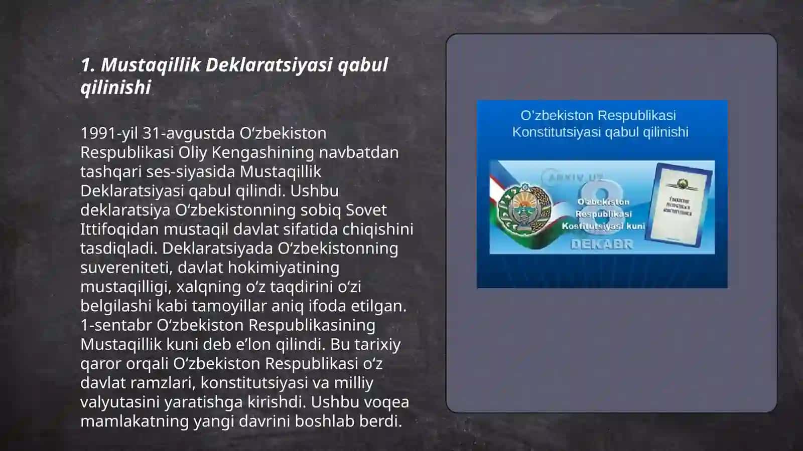 Mustaqil O'zbekiston Respublikasi tashkil topishi va uning tarixiy ahamiyati 3