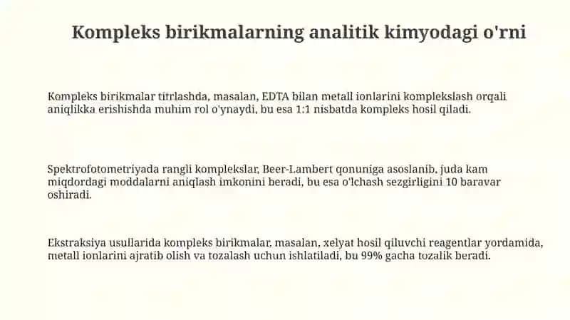 Kompleks birikmalarning analitik kimyodagi ahamiyati 3