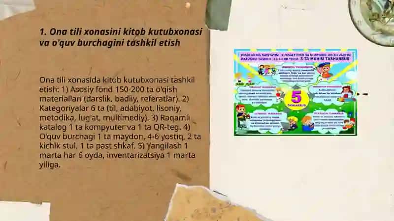 Ona tili o'quv xonasini jihozlash va darsdan tashqari ishlarni tashkil etish bo'yicha loyihalar tavsiya qilish 3