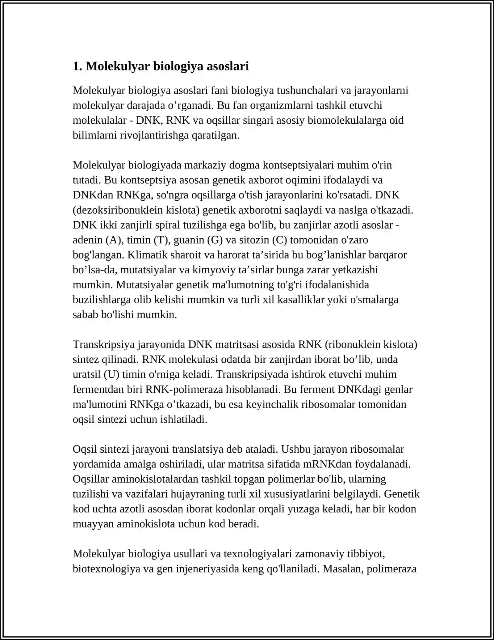 HAYOTNING MOLEKULYAR DARAJASI 3