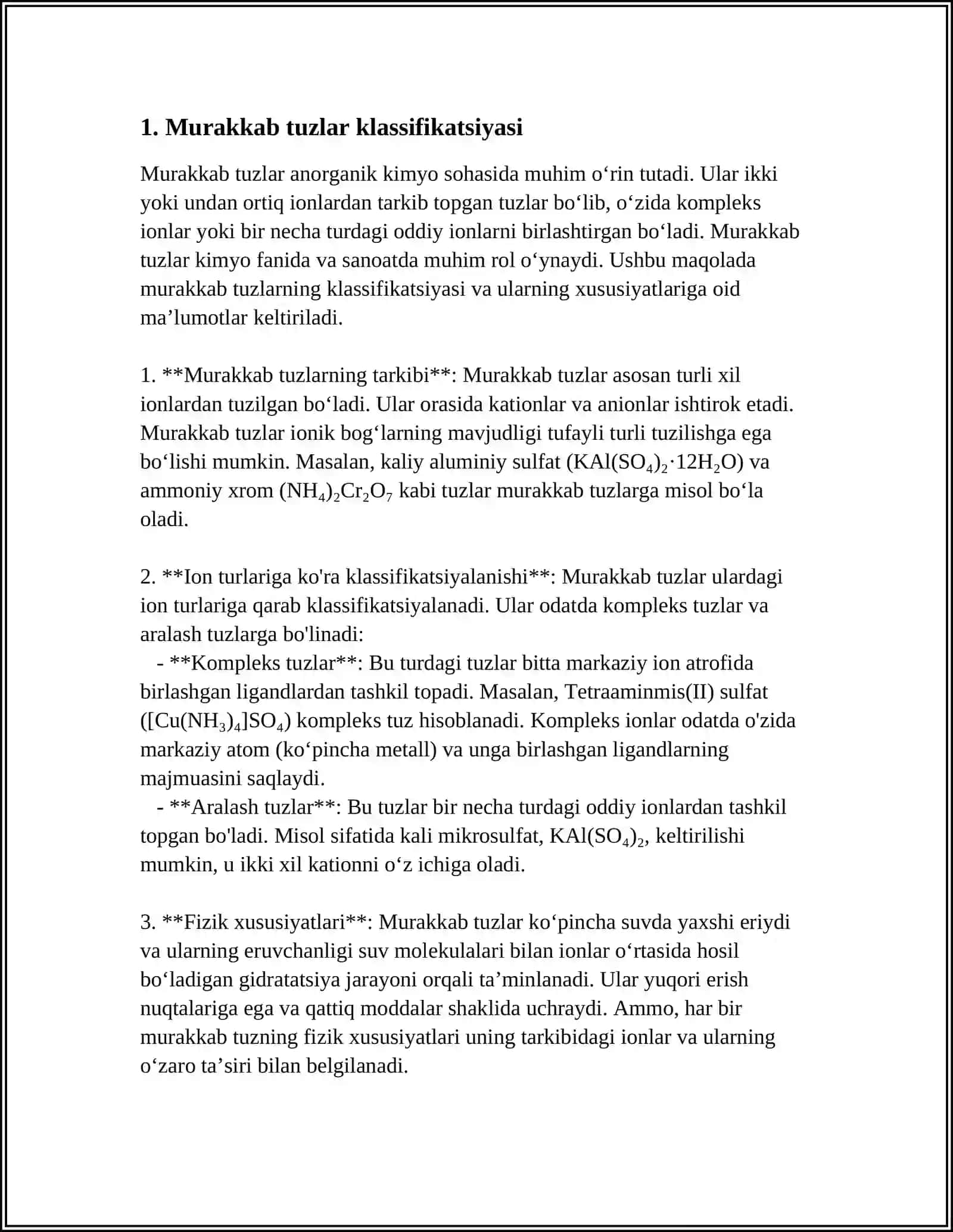 MURAKKAB К2NH4PO4 VA CAC2O4 QURUQ TUZLAR ARALASHMASINING TIZIMLI TAXLIL CHIZMASINI TUZISH VA ANALITIK REAKSIYALARI 3