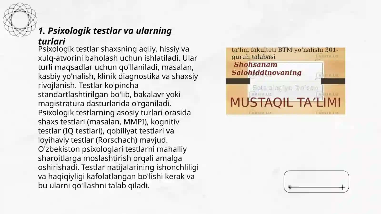 Psixokogiya tadqiqot metodlari:test korrelyatsiya modellashtirish 3