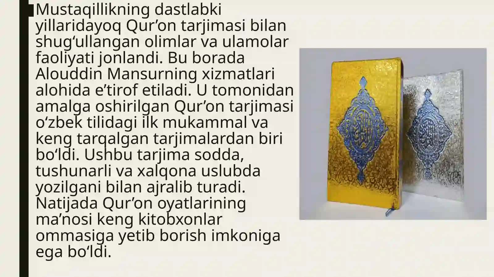 Mustaqillik yillarida Qur'onning o'zbektiliga tarjimasi va tasvirlari 3